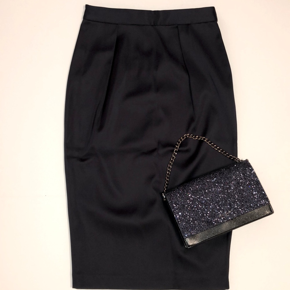 SPOTLIGHT WAREHOUSE Satin Pencil Skirt Navy Sz 8